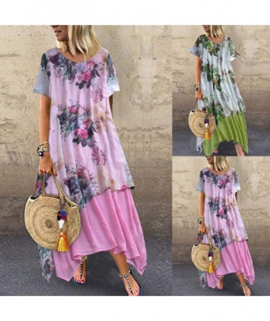 One-Pieces Long Dresses for Women Vintage Floral Print Maxi Dress Boho Loose Autumn Plus Size Dress Short Sleeve Dresses Z1 p...