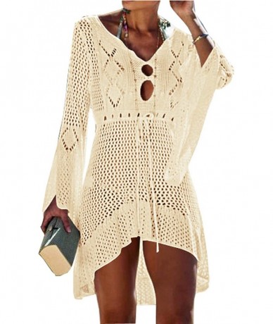 Cover-Ups Beach Tops Sexy Perspective Cover Dresses Bikini Cover-ups Net Coverups - Hollow Out Dark Beige - CB18Q36YTKC $31.72