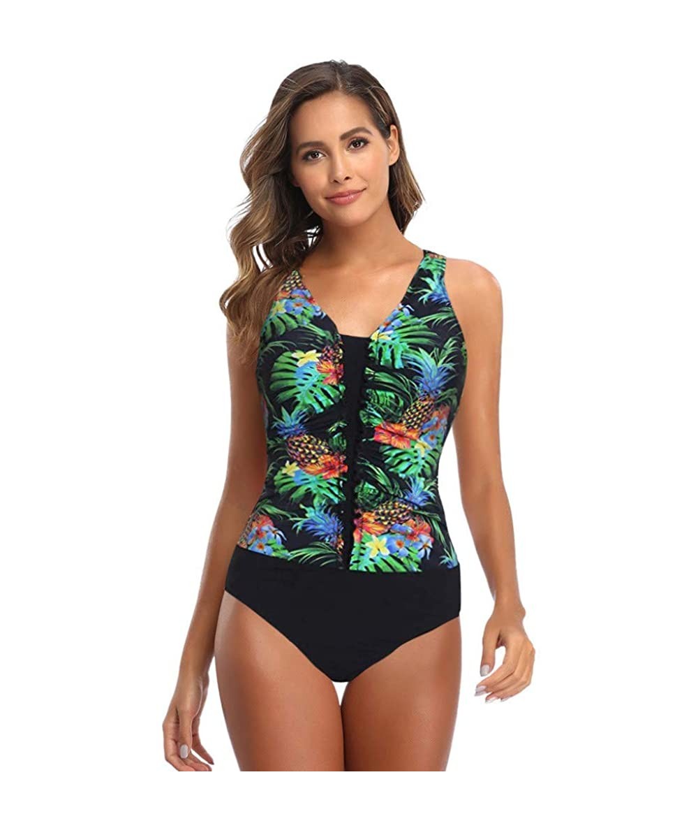 Cover-Ups Women's Halter Plus Size Swimwear National Print Tankini Swimjupmsuit Plus Size Swimsuit Beachwear Padded 3green - ...