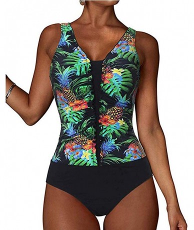 Cover-Ups Women's Halter Plus Size Swimwear National Print Tankini Swimjupmsuit Plus Size Swimsuit Beachwear Padded 3green - ...