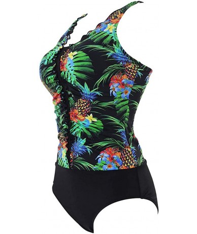 Cover-Ups Women's Halter Plus Size Swimwear National Print Tankini Swimjupmsuit Plus Size Swimsuit Beachwear Padded 3green - ...