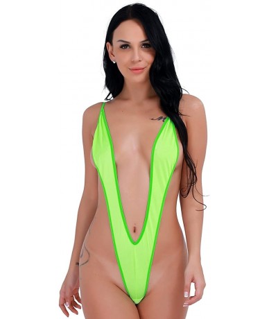 One-Pieces Womens One-Piece Sling Shot G-String Thong Monokini Micro Bikini Teddy Bodysuit Swimsuit Bathing Suit - Green - CQ...