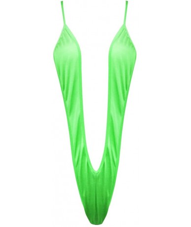 One-Pieces Womens One-Piece Sling Shot G-String Thong Monokini Micro Bikini Teddy Bodysuit Swimsuit Bathing Suit - Green - CQ...