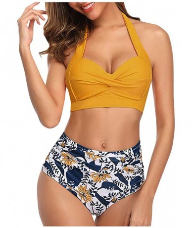 Tops Women's Fashion Sling Bandeau Bikini Sets Bathing Suits Two Pieces SFE Summer Tummy Control High Waisted Swimsuit - Yell...