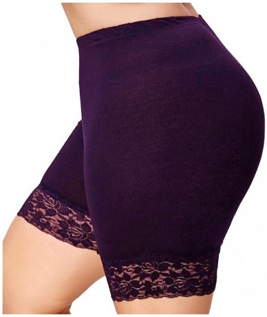 Board Shorts Lace Shorts for Women Plus Size Mid Waist Lace Hot Shorts Elastic Sports Pants Trousers Trunks - Purple - CK19C2...