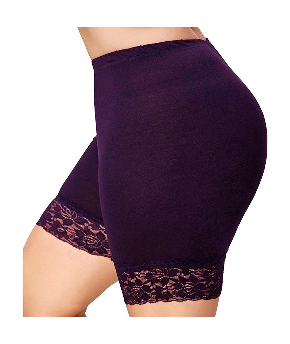 Board Shorts Lace Shorts for Women Plus Size Mid Waist Lace Hot Shorts Elastic Sports Pants Trousers Trunks - Purple - CK19C2...