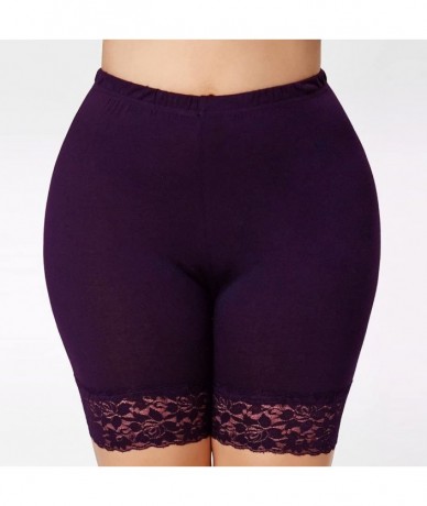 Board Shorts Lace Shorts for Women Plus Size Mid Waist Lace Hot Shorts Elastic Sports Pants Trousers Trunks - Purple - CK19C2...