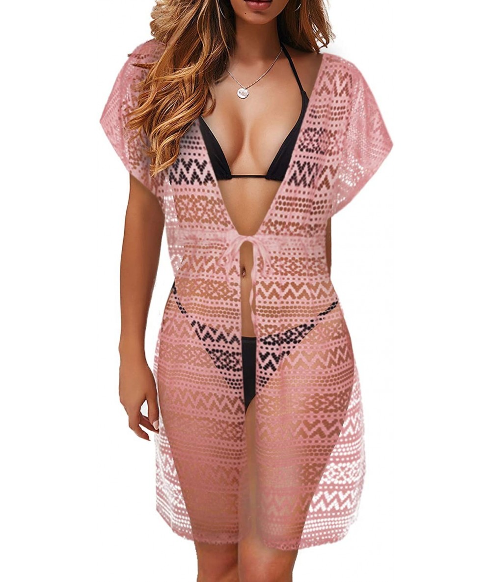 Cover-Ups Women's Sexy Open Front Crochet Bikini Cover up Swimwear Summer Beach - E5700-dusty Pink - C718Q0SXGH9 $23.25