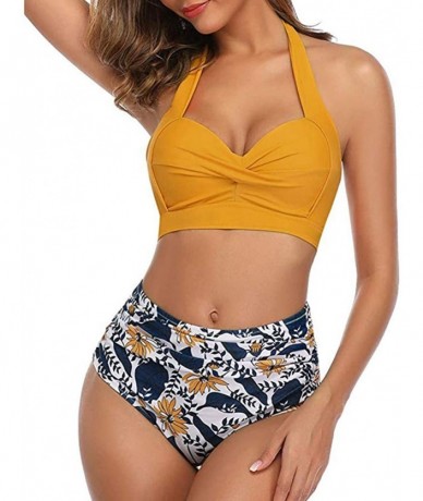 Tops Women's Fashion Sling Bandeau Bikini Sets Bathing Suits Two Pieces SFE Summer Tummy Control High Waisted Swimsuit - Yell...