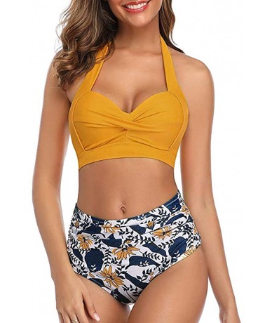 Tops Women's Fashion Sling Bandeau Bikini Sets Bathing Suits Two Pieces SFE Summer Tummy Control High Waisted Swimsuit - Yell...