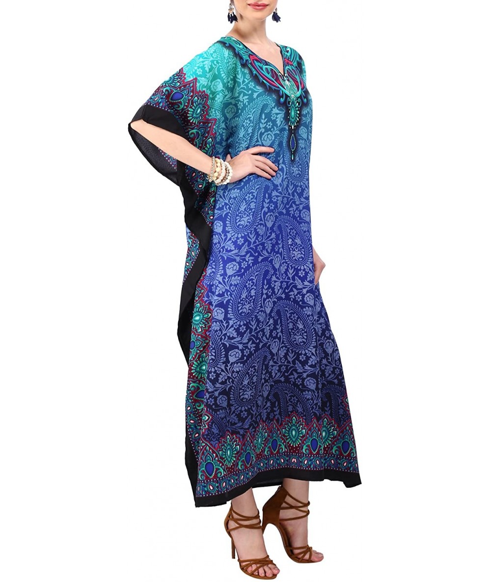 Cover-Ups Kaftan Tunic One Size Cover Up Maxi Dresses Lougewear Embellished Kimono (103-Blue- One Size) - C212MA7K5K0 $36.46