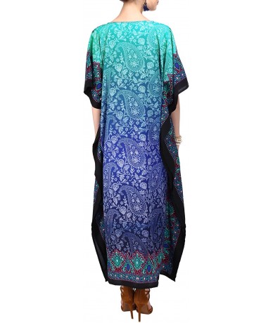 Cover-Ups Kaftan Tunic One Size Cover Up Maxi Dresses Lougewear Embellished Kimono (103-Blue- One Size) - C212MA7K5K0 $36.46