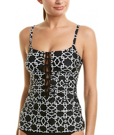 Tops Women's Scoop Neck Tankini Top Swimsuit - Casablanca Black - CX1862UUW8I $59.83