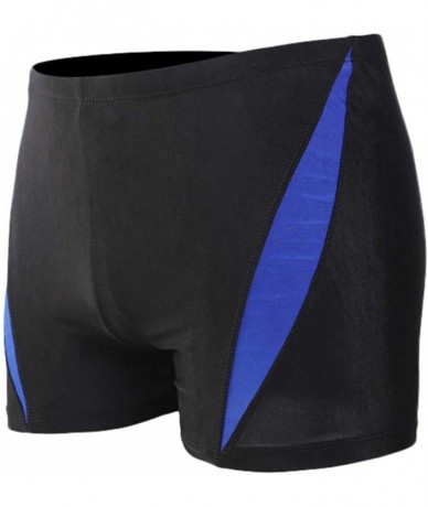 Briefs Mens Tight Swim Short Pants- Splice Square Leg Breathable Quick Drying Racing Training Beach Boxer Briefs - Black - CI...