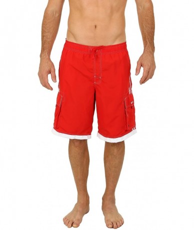 Trunks Men's Relax Long Cargo Swim Trunks - Red - CP11VXW74RX $32.11