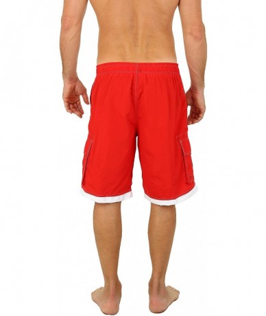 Trunks Men's Relax Long Cargo Swim Trunks - Red - CP11VXW74RX $32.11