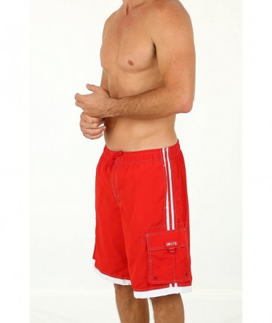 Trunks Men's Relax Long Cargo Swim Trunks - Red - CP11VXW74RX $32.11