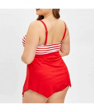 Sets 4th of July Plus Size Tankini for Women Flag Print 2020 Summer Swimsuit Beachwear High Waisted Bathing Suits Red - CW196...