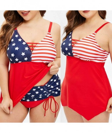 Sets 4th of July Plus Size Tankini for Women Flag Print 2020 Summer Swimsuit Beachwear High Waisted Bathing Suits Red - CW196...