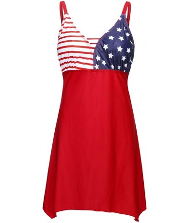 Sets 4th of July Plus Size Tankini for Women Flag Print 2020 Summer Swimsuit Beachwear High Waisted Bathing Suits Red - CW196...