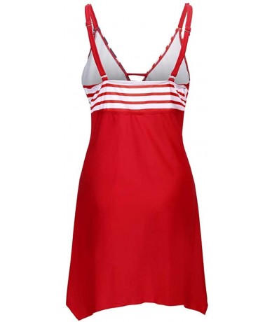 Sets 4th of July Plus Size Tankini for Women Flag Print 2020 Summer Swimsuit Beachwear High Waisted Bathing Suits Red - CW196...