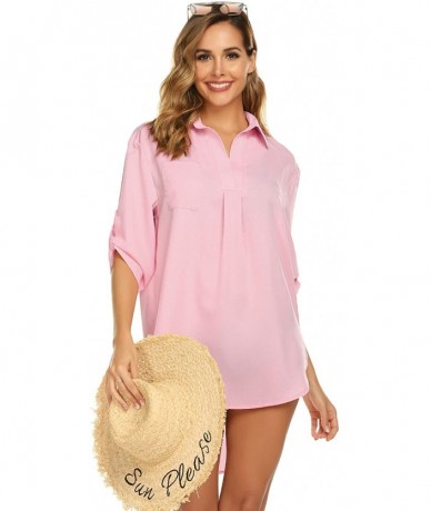 Cover-Ups Women's Swimsuit Beach Cover Up Shirt Bikini Beachwear Bathing Suit Beach Dress S-XL - Light Pink - CY18TKHLIXR $36.81