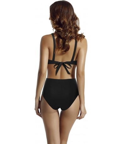 One-Pieces Women's High Waisted Deep Plunge One Piece Swimsuit Monokini - Black - C618S9K2T5S $45.72