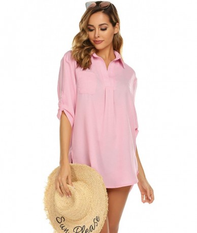 Cover-Ups Women's Swimsuit Beach Cover Up Shirt Bikini Beachwear Bathing Suit Beach Dress S-XL - Light Pink - CY18TKHLIXR $36.81