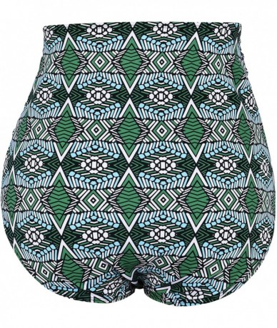 Tankinis Women's Vintage High Waisted Bikini Bottom Shirred Tankini Briefs - Green Geometric Pattern - CK183648MDU $26.56