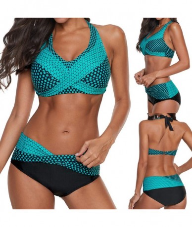 Racing Womens Bathing Suits Swim Bottoms Padded Halter Bikini Two Piece Swimsuits - Green - CC1952U7R2X $83.54