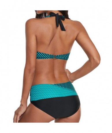 Racing Womens Bathing Suits Swim Bottoms Padded Halter Bikini Two Piece Swimsuits - Green - CC1952U7R2X $83.54