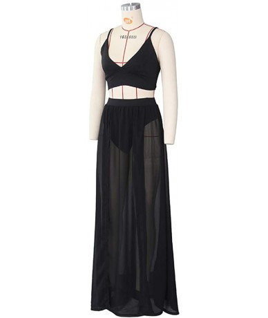 Cover-Ups Women's 2 Piece Crop Top High Slit Maxi Skirt Set Sheer Chiffon Dress Bikini Cover up Beachwear - Black - CE18TL9WU...