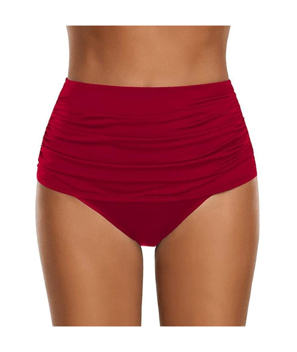 Bottoms Summer Hot! Women's High Waisted Swim Bottom Ruched Bikini Tankini Swimsuit Briefs - Red - CS18EXR2A9A $20.58