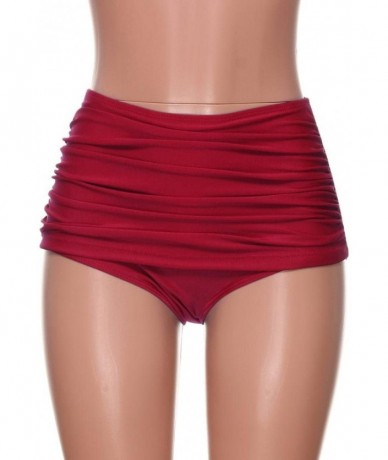 Bottoms Summer Hot! Women's High Waisted Swim Bottom Ruched Bikini Tankini Swimsuit Briefs - Red - CS18EXR2A9A $20.58