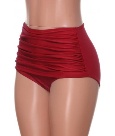 Bottoms Summer Hot! Women's High Waisted Swim Bottom Ruched Bikini Tankini Swimsuit Briefs - Red - CS18EXR2A9A $20.58