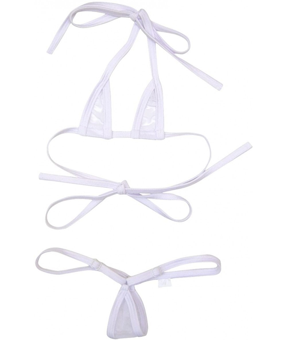 Sets Women's See-Thru Smallest Teardrop G-String Bikini - White - CL12510C24R $56.78