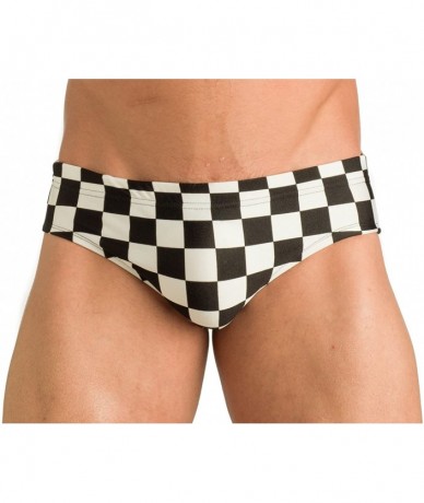 Briefs Mens New Hot Print Body Bikini Swimsuit - Black Checker - C611ISGB4N7 $37.92