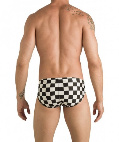 Briefs Mens New Hot Print Body Bikini Swimsuit - Black Checker - C611ISGB4N7 $37.92