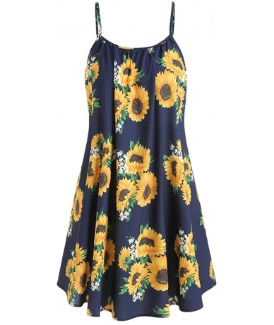 Cover-Ups Dresses for Women Casual Summer Short Sleeve Bow Knot Cover Up Tops Sunflower Print Strap Midi Dress Pleated Sun Dr...