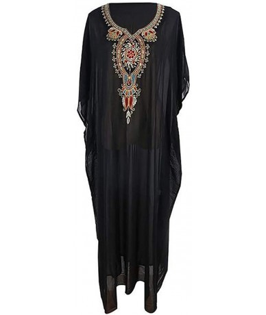 Cover-Ups Women's Sheer Chiffon Caftan Dress Turkish Kaftans Beach Long Cover Ups Swimwear Swimsuit Beachwear - Black B - CB1...