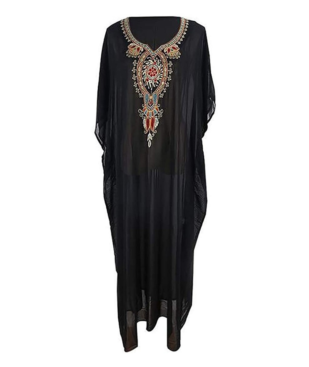 Cover-Ups Women's Sheer Chiffon Caftan Dress Turkish Kaftans Beach Long Cover Ups Swimwear Swimsuit Beachwear - Black B - CB1...