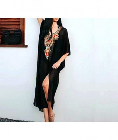 Cover-Ups Women's Sheer Chiffon Caftan Dress Turkish Kaftans Beach Long Cover Ups Swimwear Swimsuit Beachwear - Black B - CB1...