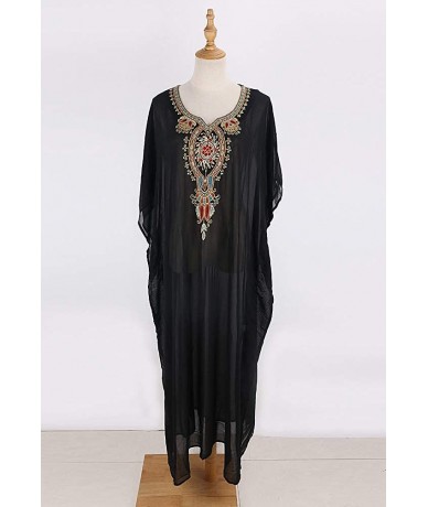 Cover-Ups Women's Sheer Chiffon Caftan Dress Turkish Kaftans Beach Long Cover Ups Swimwear Swimsuit Beachwear - Black B - CB1...