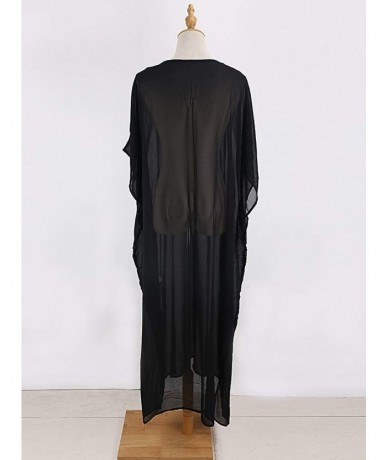 Cover-Ups Women's Sheer Chiffon Caftan Dress Turkish Kaftans Beach Long Cover Ups Swimwear Swimsuit Beachwear - Black B - CB1...