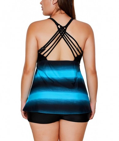 Sets Womens Plus Size Swimsuit Halter Tankini Top and Skort Bottom Set Bathing Suits - N2-blue - CG198U6R3S8 $46.95