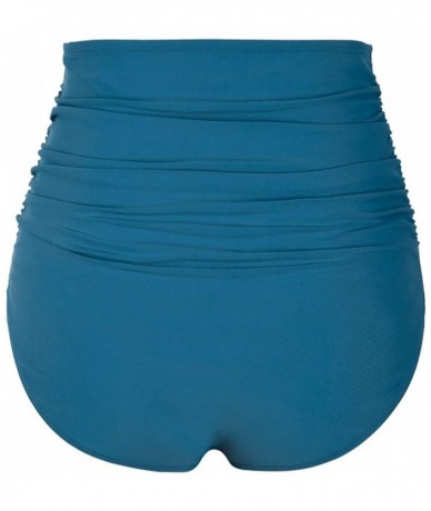 Bottoms Women's High Waisted Bikini Bottom Ruched Swim Brief Swim Shorts - Aquamarine Blue - CE18YKXWQIK $30.69