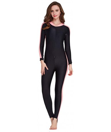 Racing Long Sleeve Surfing Swimsuit for Women 2020 Spring Summer Sunscreen Women's Cute Sporty Full Body Swimsuit 3pink - CW1...