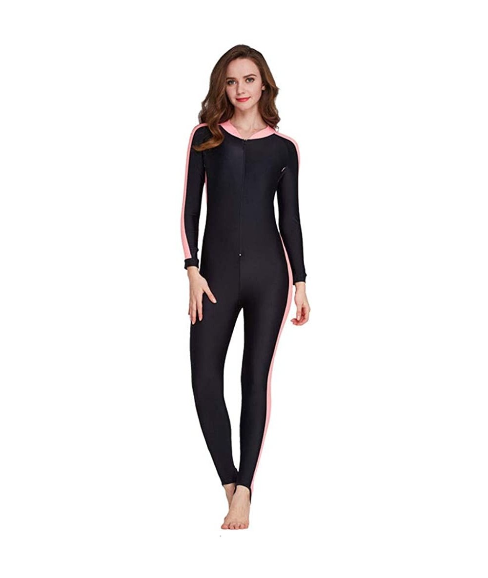 Racing Long Sleeve Surfing Swimsuit for Women 2020 Spring Summer Sunscreen Women's Cute Sporty Full Body Swimsuit 3pink - CW1...