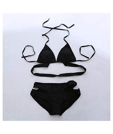 Sets Bandage Halter Push up Cross Criss Cut Out 2 Piece Bikini Swimsuit - Black - CW18RZ8Y6UI $23.07