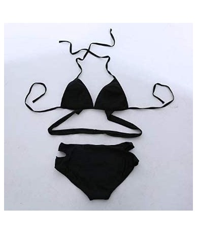 Sets Bandage Halter Push up Cross Criss Cut Out 2 Piece Bikini Swimsuit - Black - CW18RZ8Y6UI $23.07